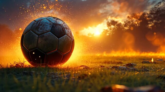Brennender Fu&szlig;ball mit intensivem Gl&uuml;heffekt