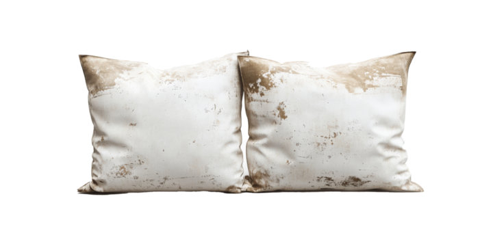 two white and gold pillows with a white background Cutout and isolated and transparent background image