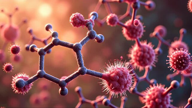 Close up of a bunch of red balls with a pinkish hue. The balls are clustered together and appear to be part of a larger structure. Concept of chaos and disorder