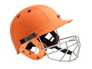 orange cricket helmet with grill