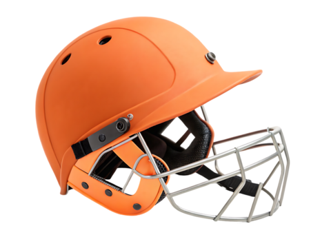 orange cricket helmet with grill - Powered by Adobe