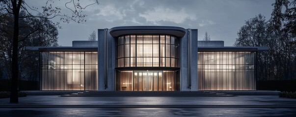 Modern architectural design at night.