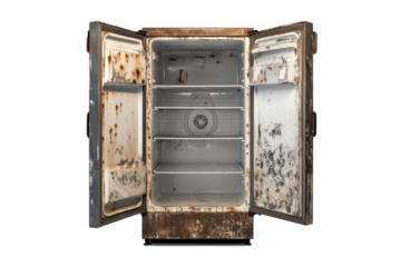 an old refrigerator with the door open Cutout and isolated and transparent background image