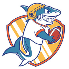 Naklejka premium Cartoon Shark Football Player T-Shirt Design for Sports Fans
