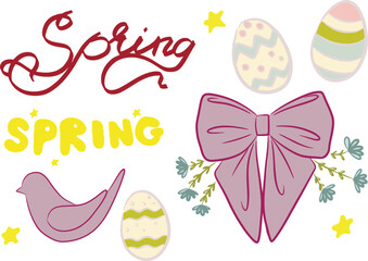 Easter set with eggs bow lettering clip art