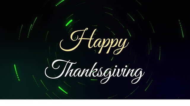 Swirling green and black animation with Happy Thanksgiving text in festive style