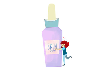 Young Woman Hugging Facial Serum - Skin Care Illustration
