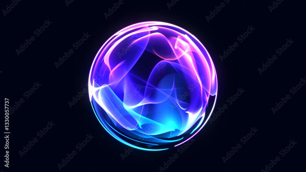 Wall mural glowing vibrant particle 3d sphere in the universe. abstract technology, science, engineering, and a