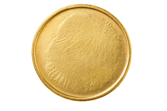 Blank golden coin with smooth surface and indistinct markings, cut out
