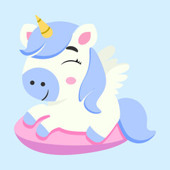 Charming unicorn resting on a soft pink cushion, eyes closed in a peaceful dream. Perfect for baby shower decor, nursery prints, greeting cards, and fantasy-themed designs. Whimsical and magical