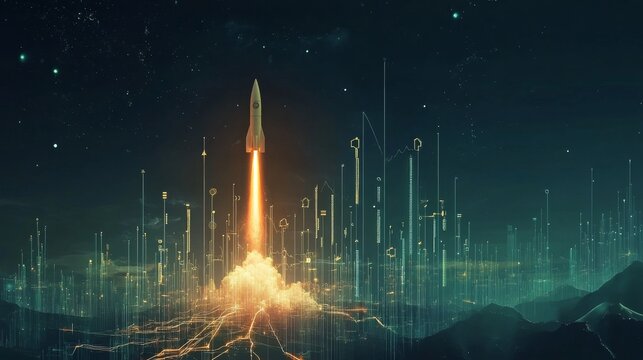 Rocket launch event outer space gigapixel image high altitude aerial view innovative technology