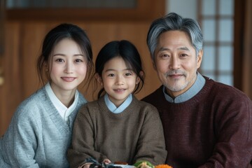 Asian New Year meal with family and traditional dinner dishes