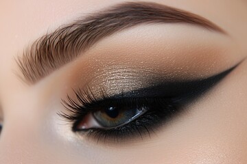 Fototapeta premium Close-up of woman eye with beautiful black smokey eyes makeup