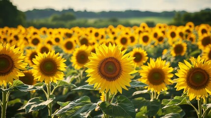 Fototapeta premium Aerial view of blooming sunflower field nature gigapixel photography vibrant environment overhead perspective floral beauty