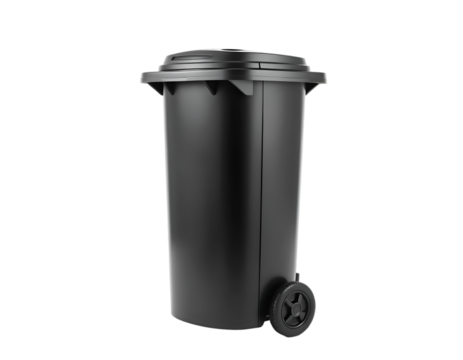 Black trash can isolated on a transparent background
