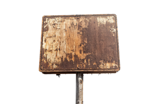 a wooden sign with a rusted surface Cutout and isolated and transparent background image
