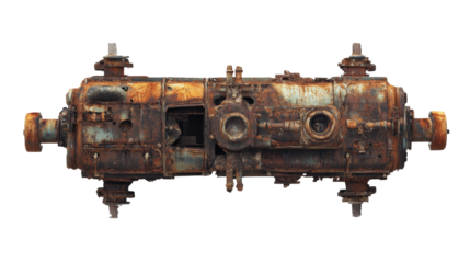a rusted old machine on a white background Cutout and isolated and transparent background image