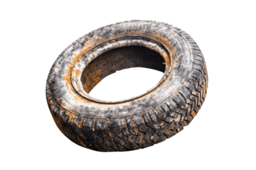 a tire with a rusted surface on a white background Cutout and isolated and transparent background image