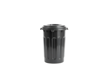 Black plastic trash can isolated on transparent background