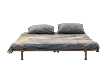a bed with a mattress and pillows on it Cutout and isolated and transparent background image
