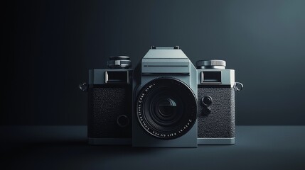 Vintage camera with lens on a dark backdrop.