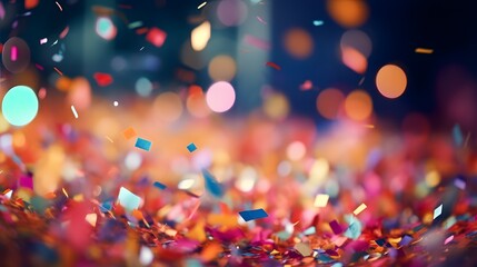 A colorful explosion of confetti is scattered across the ground