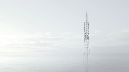 A minimalist communication tower by the sea.