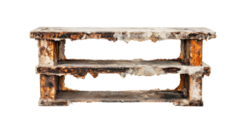 a wooden shelf with a piece of wood on top Cutout and isolated and transparent background image
