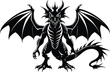 Fierce Gothic Dragon Silhouette - Fantasy Heraldic Vector Art