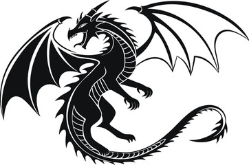 Fierce Gothic Dragon Silhouette - Fantasy Heraldic Vector Art
