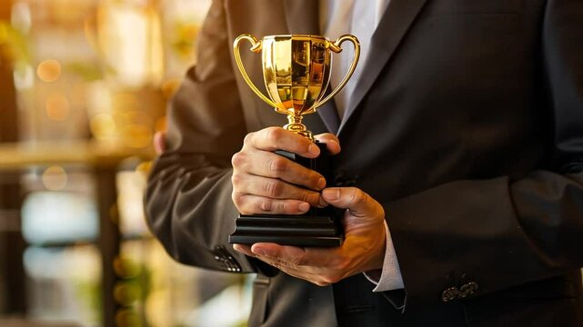 Troph&auml;e in der Hand einer erfolgreichen Person
