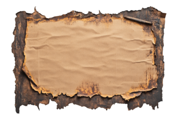 a piece of brown paper with a torn piece of brown paper Cutout and isolated and transparent background image