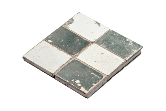 a square tile with a white and green pattern Cutout and isolated and transparent background image