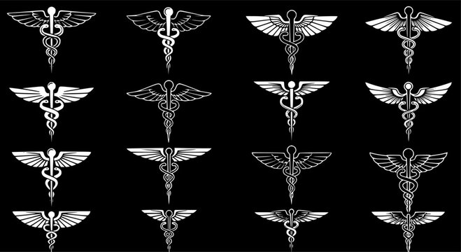 Snake medical icon, caduceus vector sign
