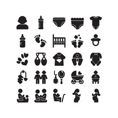 Cute Baby and Parenting Icons &ndash; Crib, Stroller, Onesie, Footprints & More