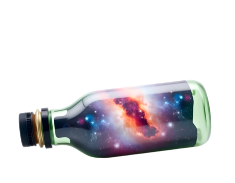Magic potion bottle with fire and stars inside, isolated on transparent background