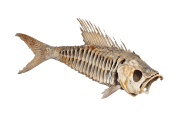 a fish skeleton with a long tail and a long tail Cutout and isolated and transparent background image