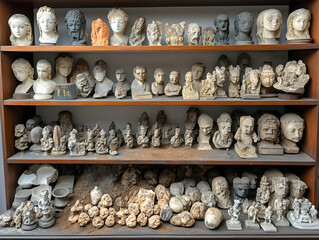 Antique plaster busts and sculptures