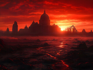 Fototapeta premium Apocalyptic Sunset Cityscape