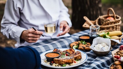Chef Preparing a Gourmet Picnic in the Park