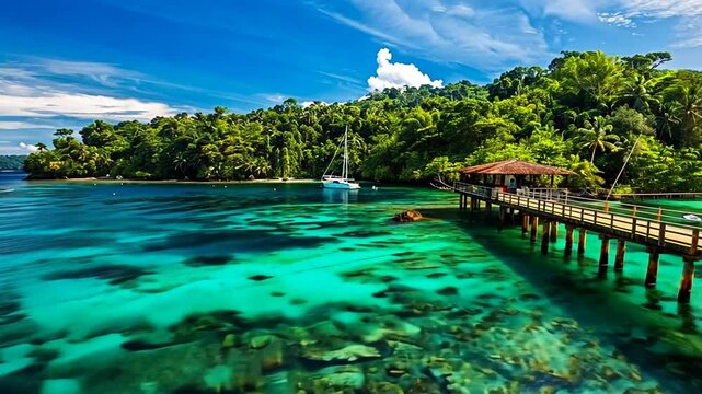 Paradiesischer tropischer Strand mit t&uuml;rkisblauem Wasser