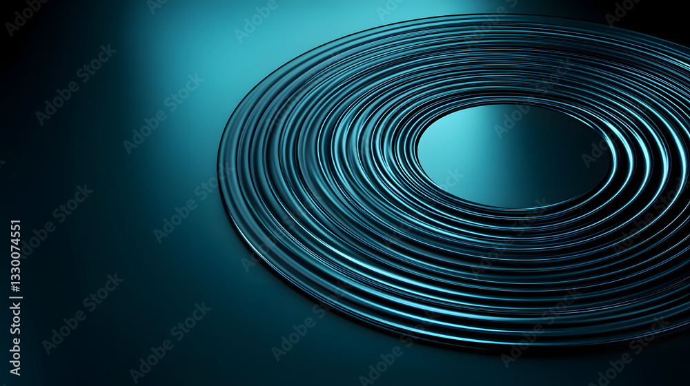 Poster striking circular shape set against a deep blue background creating an eye-catching visual effect wi