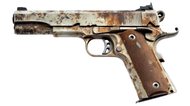 a gun with rust on it Cutout and isolated and transparent background image