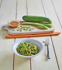 Asian style cold zoodle salad with sesame seeds
