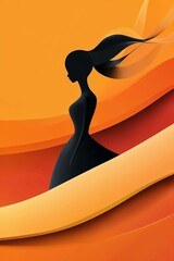 Futuristic female silhouette in dynamic pose against vibrant orange and red background