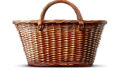 Woven picnic basket isolated on a white background