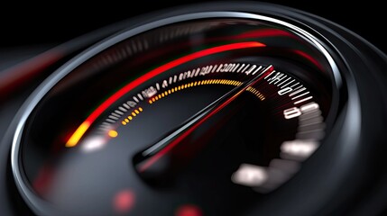 Close-up of a Speedometer Needle Approaching Maximum Speed, Highlighting Performance and Velocity