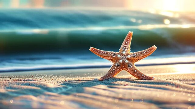 Sandstrand mit Seestern unter Sonnenlicht