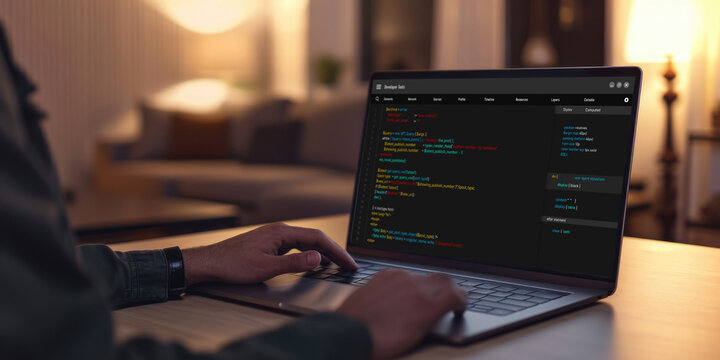 Software development programming on computer screen for brisk application and program coding