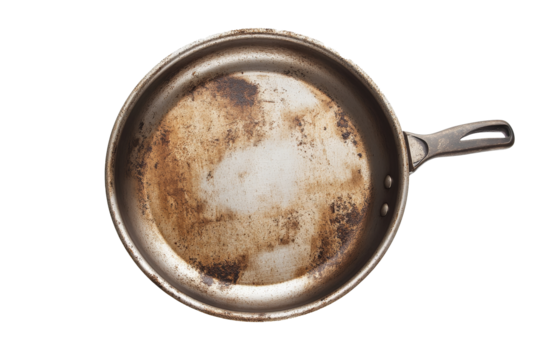 a dirty pan with a white background Cutout and isolated and transparent background image